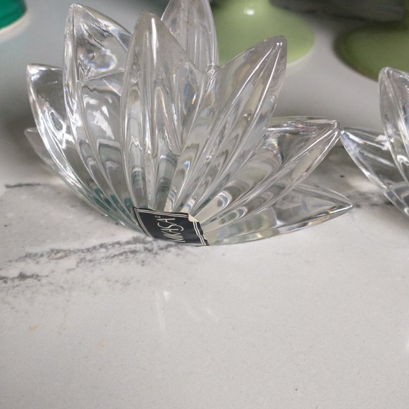Vintage Crystal Glass Lotus Shaped Candlestick Holders  Set of two - Picture 5 of 12